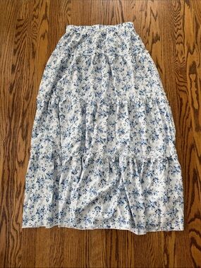 Blue Floral Tiered Maxi Skirt - Women's